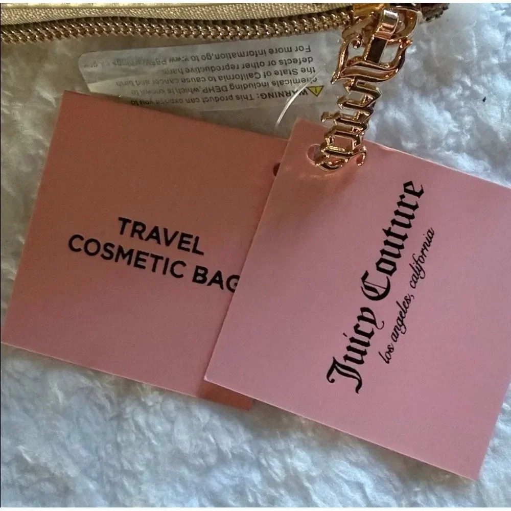Juicy Couture Cosmetic Bag Womens OS Gold NEW Rhinestone Fringe Travel Pouch